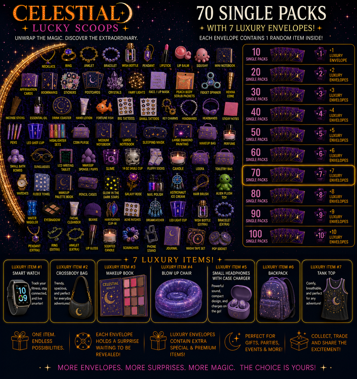 ⭐ 70 Single Packs + 7 Luxury Envelopes