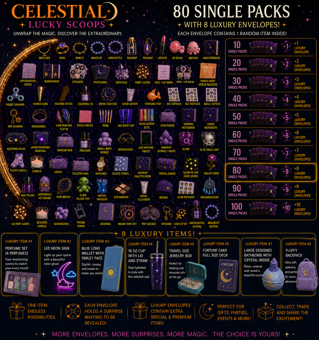 🌌 80 Single Packs + 8 Luxury Envelopes